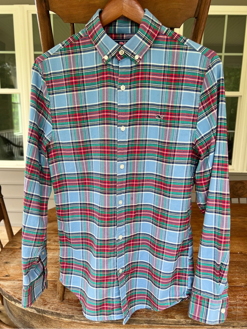 Vineyard Vines Mens Button Down Flannel Dress Shirt Red Green Blue Plaid SLIM XS
